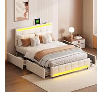 Caluself lit Storage, frame with slatted base LED and USB, Double x with 4 drawers, frame with drawers x, Upholstered with slatted base, Adult with storage YCZ x,.6rI8dM