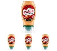 Calvé Salsa Hot Chicken Piccante, Formato 250 ml, Delicata, con Cayenna e Peperoncino, Ideale per Bocconcini di Pollo e Spiedini, Vegetariano, Senza Glutine, Bottiglia 100% Riciclata (Confezione da 4)