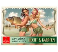 CALVENDO Luccio e carpe, esche curve, da mordere il pesce (calendario da tavolo 2027 DIN A5 orizzontale), calendario mensile: canna da pesca e nostalgia, pesci fantastici e donne adorabili.