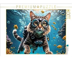 CALVENDO Puzzle con gatto da immersione esperto nel mondo sottomarino tropicale | 1000 pezzi Lege-Dimensioni 64 x 48 cm puzzle foto per ore felici