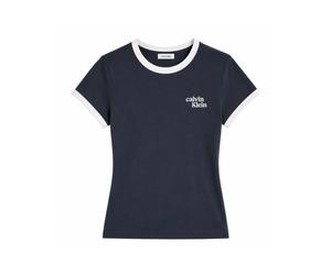 Calvin Klein - 1989 Logo Slim Ringer Tee - - Tops - Donna - Blu - M