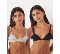 Calvin Klein brassière triangolare in cotone con dettagli in pizzo, confezione da 2, grigio/nero-Multicolore L