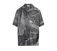 Calvin Klein Camicia da spiaggia con stampa palme bianca e nera, manica corta, abbottonatura casual, Black, M