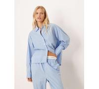 Calvin Klein - Camicia del pigiama in popeline di cotone blu a righe L