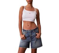 Calvin Klein Canotta da Donna SL Woven Label 2X2 Baby Rib Crop LV047F221G, Bianca, XS
