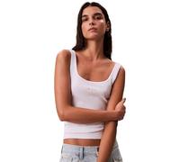 Calvin Klein Jeans - Top senza maniche bianco a coste con logo a monogramma XS