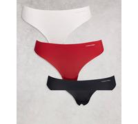 Calvin Klein - Confezione da 3 perizomi invisibili in microfibra beige/nero/rosso-Multicolore XL