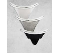 Calvin Klein - Cotton Stretch - Confezione da 3 perizomi bikini neri/bianchi/grigi a coste-Multicolore XL