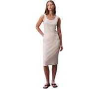 Calvin Klein Donna Abito Attillato Woven Label Square Midi, Beige (Vanilla Heather), M