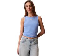 Calvin Klein Donna Canotta Woven Label Cotton Rib con Logo, Blu (Blue Descent), S