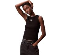 Calvin Klein Donna Canotta Woven Label Rib con Logo, Nero (Black), L