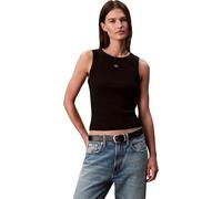 Calvin Klein Donna Canotta Woven Label Rib con Logo, Nero (Black), XL