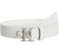 Calvin Klein Donna Cintura Monogram Plaque Buckle 2,5 cm Cintura in Pelle, Bianco (Silver Birch/Tumbled Pewter), 135 cm