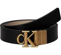 Calvin Klein Donna Cintura Monogram Plaque Buckle 2,5 cm Reversibile, Multicolore (Na Black/Crockery/Tumbled Gold), 120 cm