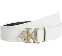 Calvin Klein Donna Cintura Monogram Plaque Buckle 3,0 cm Cintura in Pelle, Avorio (Silver Birch/Tumbled Gold), 65 cm