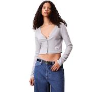 Calvin Klein Donna Giacca in Maglia Woven Label Rib con Chiusura a Bottoni, Grigio (Bc06 Grey Heather), XS