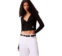 Calvin Klein Donna Giacca in Maglia Woven Label Rib con Chiusura a Bottoni, Nero (Black), M