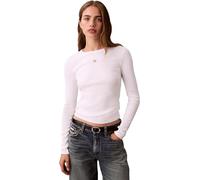 Calvin Klein LV047E205G Top da Donna con Etichetta Tessuta 2X2 Rib Crew Top LV047E205G Altri Top, Bianco (Bianco Brillante), L, Bianco (Bianco Brillante), L