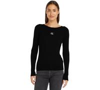 Calvin Klein Donna Maglietta Maniche Lunghe Woven Label Tight Sweater Senza Cappuccio, Nero (CK Black), L