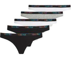 Calvin Klein Donna Perizomi Confezione da 5 con Logo, Multicolore (Black/White/Black/Gry Htr/White), L
