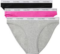Calvin Klein Donna Slip Taglio Bikini Confezione da 3 con Fascia con Logo, Multicolore (Black/Grey Heather/Stunning Orchid), L
