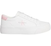 Calvin Klein Donna Sneakers Vulcanizzate Logo Tag in Pelle, Bianco (Bright White/Sweet Pink), 41