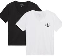 Calvin Klein Donna T-Shirt Maniche Corte Confezione da 2 Logo Tee con Scollo a V, Multicolore (Black/Brilliant White), M