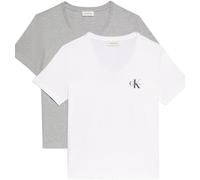Calvin Klein Donna T-Shirt Maniche Corte Confezione da 2 Logo Tee con Scollo a V, Multicolore (Heroic Grey Heather/Brilliant WHI), XL