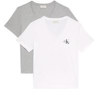 Calvin Klein Donna T-Shirt Maniche Corte Confezione da 2 Logo Tee con Scollo a V, Multicolore (Heroic Grey Heather/Brilliant WHI), L