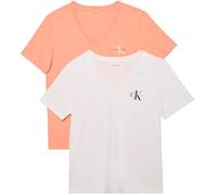 Calvin Klein Donna T-Shirt Maniche Corte Confezione da 2 Logo Tee con Scollo a V, Multicolore (Just Peach/Brilliant White), L