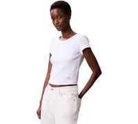 Calvin Klein Donna T-Shirt Maniche Corte Woven Label Rib Baby Tee con Scollo Rotondo, Bianco (Brilliant White), M
