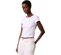 Calvin Klein Donna T-Shirt Maniche Corte Woven Label Rib Baby Tee con Scollo Rotondo, Bianco (Brilliant White), S