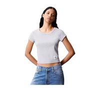 Calvin Klein Donna T-Shirt Maniche Corte Woven Label Rib Baby Tee con Scollo Rotondo, Grigio (Bc06 Grey Heather), XS