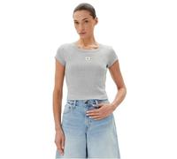 Calvin Klein Donna T-Shirt Maniche Corte Woven Label Rib Baby Tee con Scollo Rotondo, Grigio (Bc06 Grey Heather), S
