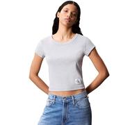 Calvin Klein Donna T-Shirt Maniche Corte Woven Label Rib Baby Tee con Scollo Rotondo, Grigio (Bc06 Grey Heather), S