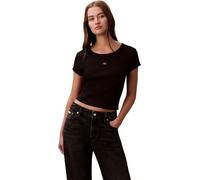 Calvin Klein Donna T-Shirt Maniche Corte Woven Label Rib Baby Tee con Scollo Rotondo, Nero (Black), L