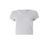 Calvin Klein Donna T-Shirt Maniche Corte Woven Label Rib Tee con Scollo a V, Grigio (Bc06 Grey Heather), M