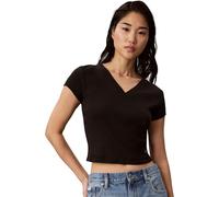 Calvin Klein Donna T-Shirt Maniche Corte Woven Label Rib Tee con Scollo a V, Nero (Black), S