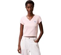Calvin Klein Donna T-Shirt Maniche Corte Woven Label Rib Tee con Scollo a V, Rosa (Cloud Pink), L