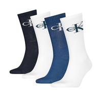 Calvin Klein Giftbox Monologo Calzini Crew, Blu/Bianco, Taglia Unica (Pacco da 4) Uomo