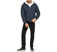 Calvin Klein Hooded Down Jacket, Quilted Coat, Sherpa Lined Giacca, Vero Blu Navy, L Uomo