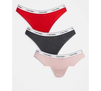 Calvin Klein - Icon - Confezione da 3 perizomi grigi/rossi/rosa con logo-Multicolore M