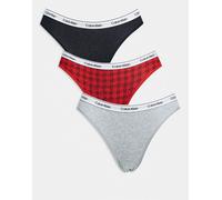 Calvin Klein - Icon - Confezione da 3 slip taglio bikini neri/grigi/rossi a quadri scozzesi con logo-Multicolore XS