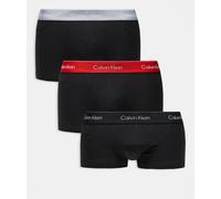 Calvin Klein - Icon Cotton Stretch - Confezione da 3 paia di boxer aderenti neri a vita bassa con fascia in vita nera, grigia e rossa-Multicolore 52