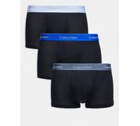 Calvin Klein - Icon Cotton Stretch - Confezione da 3 paia di boxer aderenti neri a vita bassa con fascia in vita blu e grigio-Multicolore 46