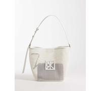 Calvin Klein Jeans - Borsa a secchiello in rete bianca con simbolo del logo e borsellino-Bianco One Size