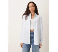 Calvin Klein Jeans - Camicia vestibilità comoda blu e beige a righe con etichetta intessuta-Bianco XL