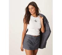 Calvin Klein Jeans - Canotta bianca a coste con monogramma-Bianco L