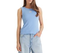 Calvin Klein Jeans canotta donna a costine con patch logo celeste