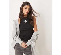 Calvin Klein Jeans - Canotta nera a coste con logo a monogramma-Nero XS
